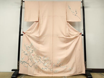 平和屋着物●訪問着　友禅　作家物　休み鳥　南天枝桜文　正絹　逸品　未使用　CABE7039ut