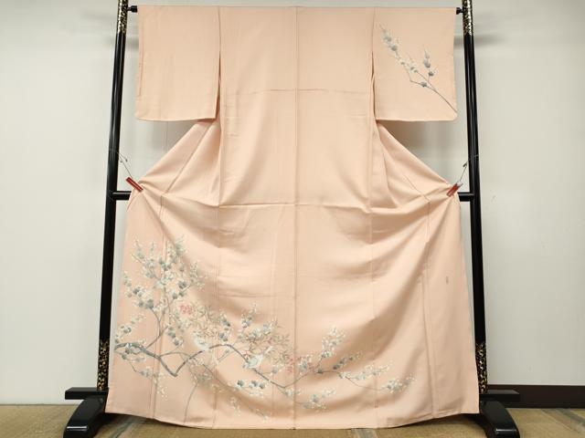 平和屋着物●訪問着　友禅　作家物　休み鳥　南天枝桜文　正絹　逸品　未使用　CABE7039ut