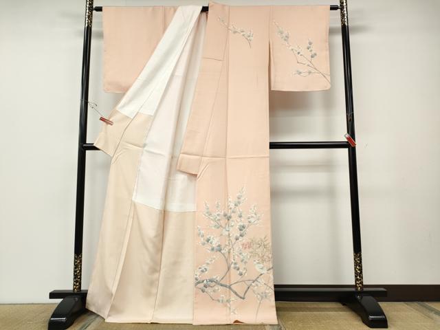 平和屋着物●訪問着　友禅　作家物　休み鳥　南天枝桜文　正絹　逸品　未使用　CABE7039ut