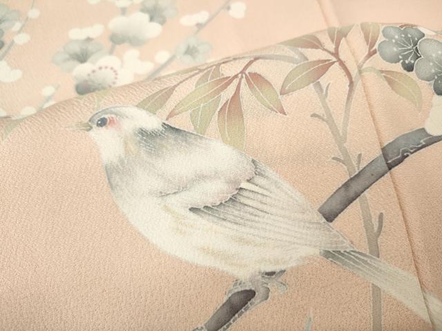 平和屋着物●訪問着　友禅　作家物　休み鳥　南天枝桜文　正絹　逸品　未使用　CABE7039ut