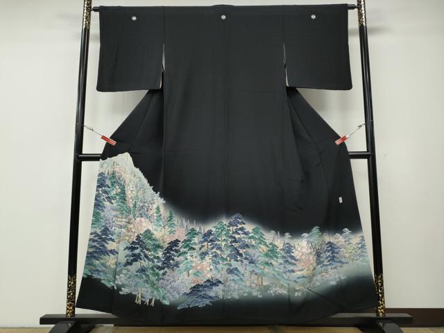 平和屋着物●十日町友禅作家　岡村蒼風　黒留袖　風景草花文　暈し染め　正絹　逸品　CABE7041ut