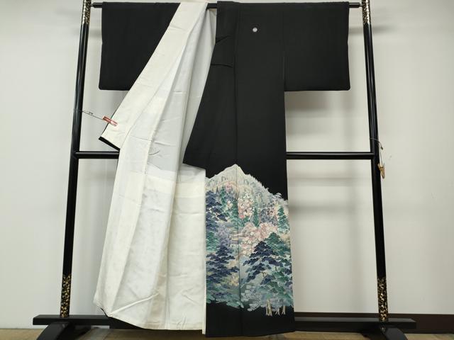 平和屋着物●十日町友禅作家　岡村蒼風　黒留袖　風景草花文　暈し染め　正絹　逸品　CABE7041ut
