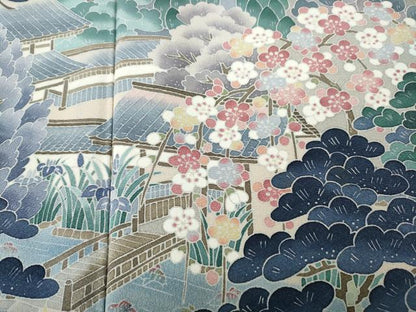 平和屋着物●十日町友禅作家　岡村蒼風　黒留袖　風景草花文　暈し染め　正絹　逸品　CABE7041ut