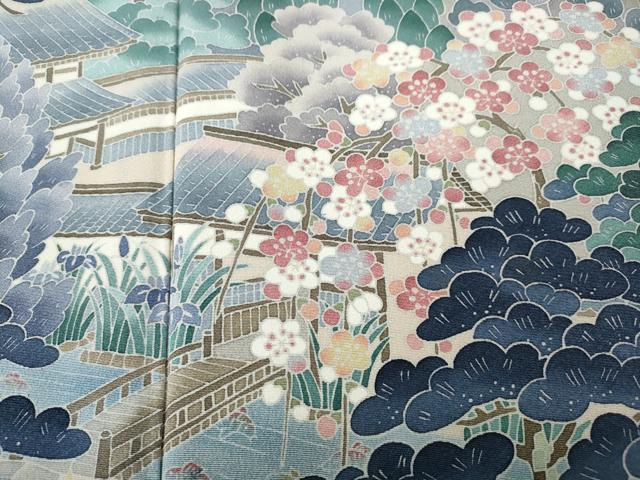 平和屋着物●十日町友禅作家　岡村蒼風　黒留袖　風景草花文　暈し染め　正絹　逸品　CABE7041ut