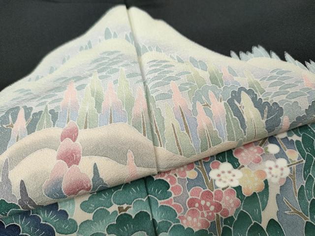 平和屋着物●十日町友禅作家　岡村蒼風　黒留袖　風景草花文　暈し染め　正絹　逸品　CABE7041ut