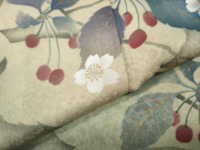 平和屋着物●京の匠日展作家　丹下雄介　訪問着　桜　枝木の実　暈し染め　金彩　正絹　逸品　CABE7049ut