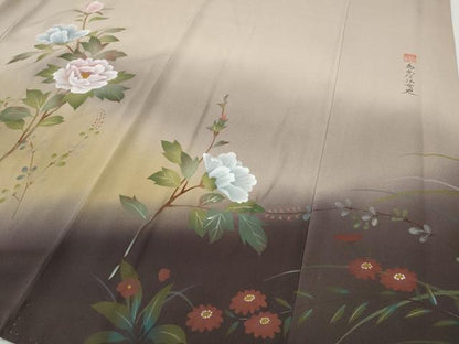 平和屋着物●訪問着　作家物　手描き　枝花文　暈し染め　正絹　逸品　未使用　CABE7050ut