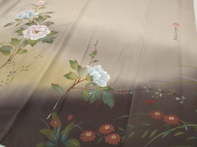 平和屋着物●訪問着　作家物　手描き　枝花文　暈し染め　正絹　逸品　未使用　CABE7050ut