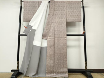 平和屋着物●名門　藤娘きぬたや・杢目絞り　小紋　舞花地紋　正絹　逸品　CABE7052ut