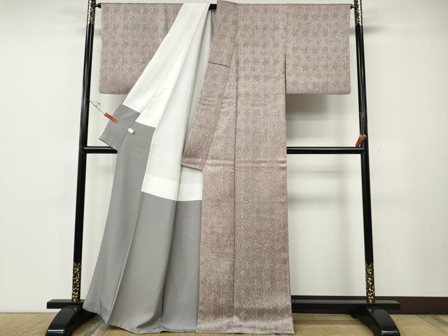 平和屋着物●名門　藤娘きぬたや・杢目絞り　小紋　舞花地紋　正絹　逸品　CABE7052ut