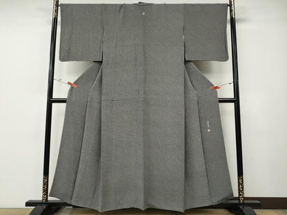 平和屋着物●江戸小紋　作家物　草木染　鮫小紋柄　黒地　鬼しぼ縮緬　正絹　逸品　CABE7053ut