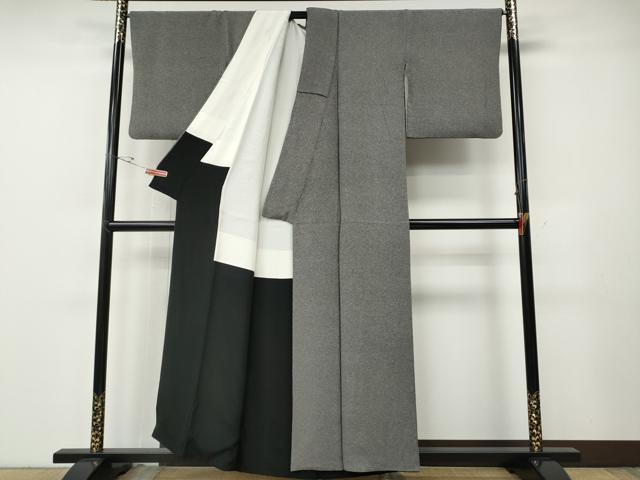 平和屋着物●江戸小紋　作家物　草木染　鮫小紋柄　黒地　鬼しぼ縮緬　正絹　逸品　CABE7053ut