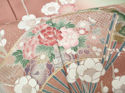 平和屋着物●訪問着　作家物　扇面飛鳥流水草花文　暈し染め　金彩　正絹　逸品　CABE7054ut