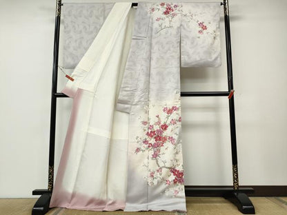 平和屋着物●訪問着　枝花文　暈し染め　金彩　ロング丈　正絹　逸品　CABE7055ut