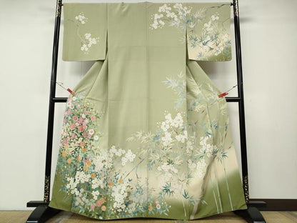 平和屋着物●訪問着　友禅　草花尽くし　暈し染め　正絹　逸品　CABE7062ut