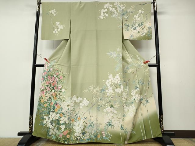 平和屋着物●訪問着　友禅　草花尽くし　暈し染め　正絹　逸品　CABE7062ut