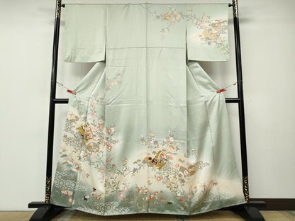 平和屋着物●訪問着　駒刺繍　破れ色紙花蝶文　暈し染め　金彩　正絹　逸品　CABE7064ut