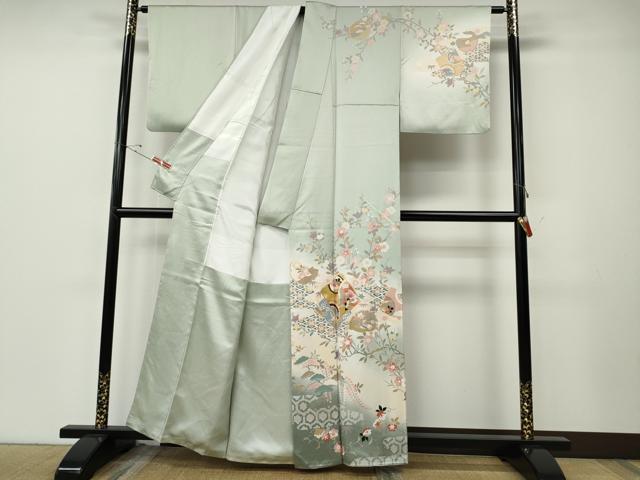 平和屋着物●訪問着　駒刺繍　破れ色紙花蝶文　暈し染め　金彩　正絹　逸品　CABE7064ut