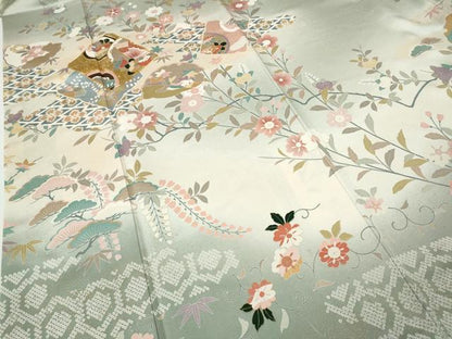 平和屋着物●訪問着　駒刺繍　破れ色紙花蝶文　暈し染め　金彩　正絹　逸品　CABE7064ut