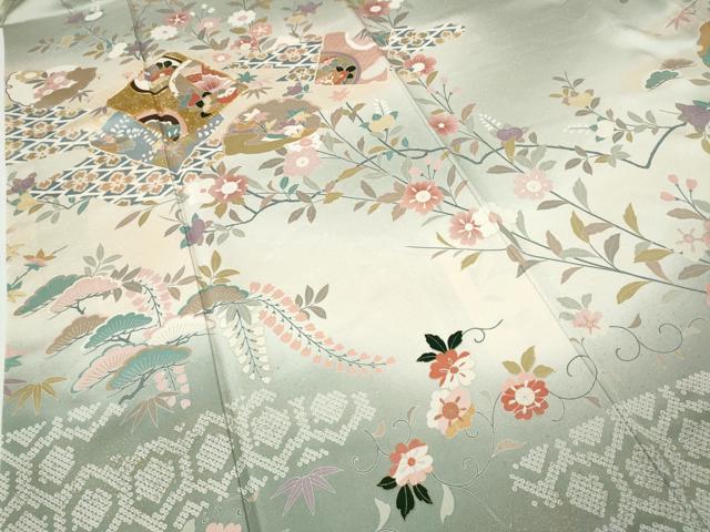 平和屋着物●訪問着　駒刺繍　破れ色紙花蝶文　暈し染め　金彩　正絹　逸品　CABE7064ut