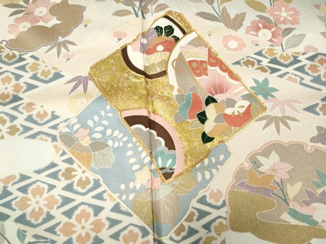 平和屋着物●訪問着　駒刺繍　破れ色紙花蝶文　暈し染め　金彩　正絹　逸品　CABE7064ut