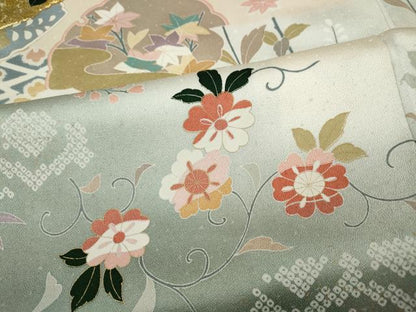 平和屋着物●訪問着　駒刺繍　破れ色紙花蝶文　暈し染め　金彩　正絹　逸品　CABE7064ut