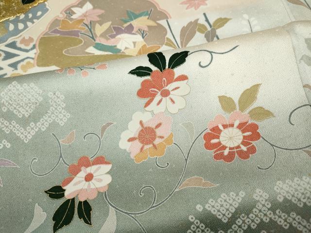 平和屋着物●訪問着　駒刺繍　破れ色紙花蝶文　暈し染め　金彩　正絹　逸品　CABE7064ut