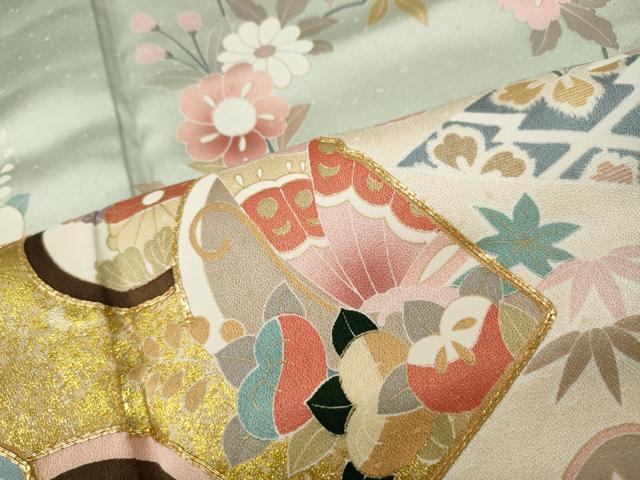 平和屋着物●訪問着　駒刺繍　破れ色紙花蝶文　暈し染め　金彩　正絹　逸品　CABE7064ut