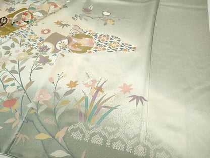平和屋着物●訪問着　駒刺繍　破れ色紙花蝶文　暈し染め　金彩　正絹　逸品　CABE7064ut