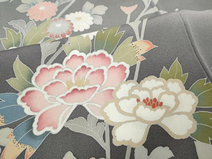 平和屋着物●訪問着　友禅　作家物　枝花文　暈し染め　正絹　逸品　CABE7069ut