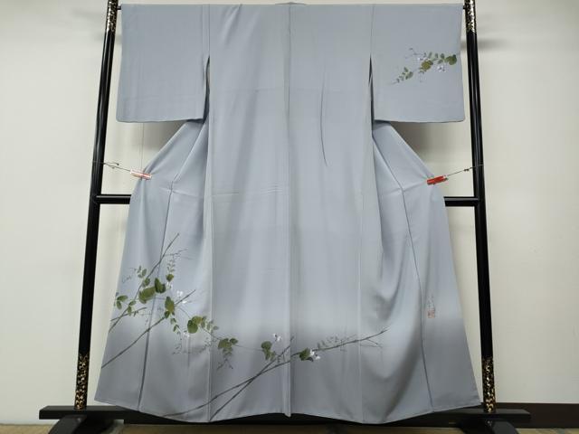 平和屋着物●日本画家　水嶋征夫　訪問着　手描き　蔦の葉花文　暈し染め　さが美扱い　正絹　逸品　CABE7071ut