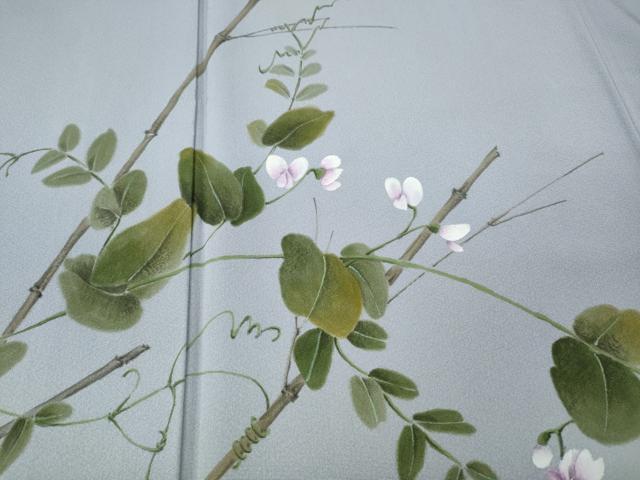 平和屋着物●日本画家　水嶋征夫　訪問着　手描き　蔦の葉花文　暈し染め　さが美扱い　正絹　逸品　CABE7071ut