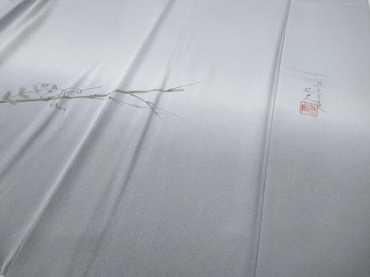 平和屋着物●日本画家　水嶋征夫　訪問着　手描き　蔦の葉花文　暈し染め　さが美扱い　正絹　逸品　CABE7071ut