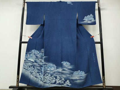 平和屋着物●訪問着　作家物　本藍型絵染　松島　たたき染め　正絹　逸品　CABE7074ut