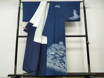 平和屋着物●訪問着　作家物　本藍型絵染　松島　たたき染め　正絹　逸品　CABE7074ut