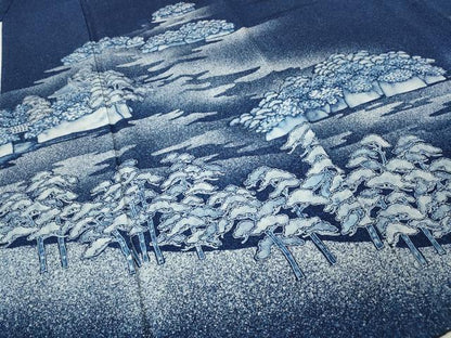 平和屋着物●訪問着　作家物　本藍型絵染　松島　たたき染め　正絹　逸品　CABE7074ut