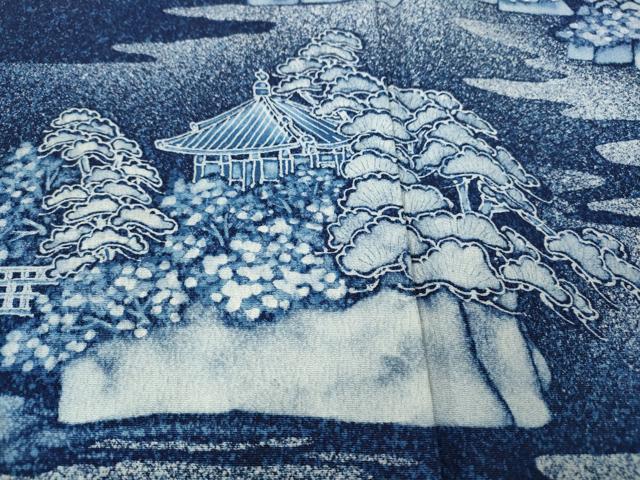 平和屋着物●訪問着　作家物　本藍型絵染　松島　たたき染め　正絹　逸品　CABE7074ut