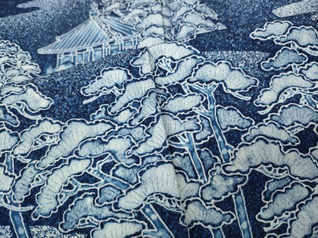 平和屋着物●訪問着　作家物　本藍型絵染　松島　たたき染め　正絹　逸品　CABE7074ut