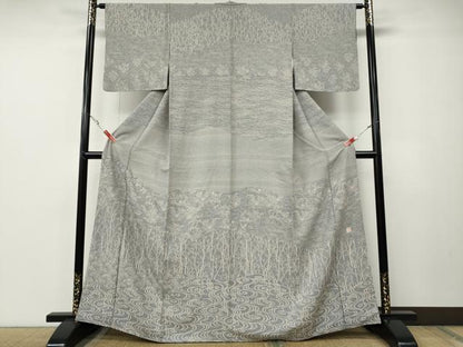平和屋着物●伝統工芸士　水谷滉　訪問着　流水草花　正絹　逸品　CABE7077ut