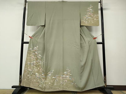 平和屋着物●訪問着　刺繍　風景草花文　暈し染め　金彩　正絹　逸品　CABE7080ut