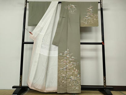 平和屋着物●訪問着　刺繍　風景草花文　暈し染め　金彩　正絹　逸品　CABE7080ut