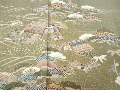 平和屋着物●訪問着　刺繍　風景草花文　暈し染め　金彩　正絹　逸品　CABE7080ut