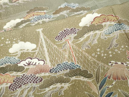 平和屋着物●訪問着　刺繍　風景草花文　暈し染め　金彩　正絹　逸品　CABE7080ut