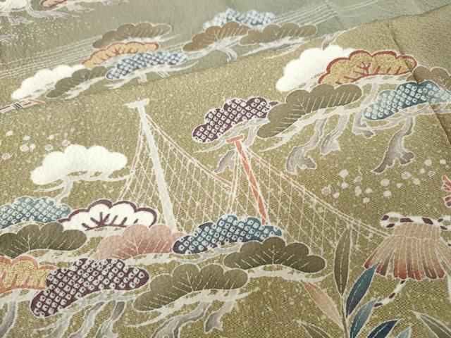 平和屋着物●訪問着　刺繍　風景草花文　暈し染め　金彩　正絹　逸品　CABE7080ut