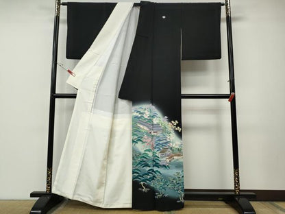 平和屋着物●豪華黒留袖　友禅　作家物　風景草花文　暈し染め　正絹　逸品　CABE7081ut