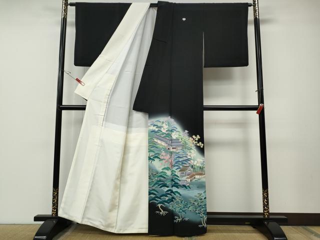平和屋着物●豪華黒留袖　友禅　作家物　風景草花文　暈し染め　正絹　逸品　CABE7081ut