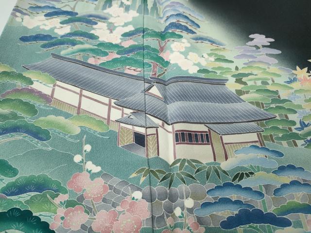 平和屋着物●豪華黒留袖　友禅　作家物　風景草花文　暈し染め　正絹　逸品　CABE7081ut 平和屋着物○豪華黒留袖 友禅 作家物 風景草花文 暈し染め 正絹 逸品