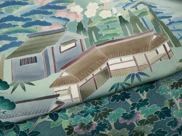 平和屋着物○豪華黒留袖 友禅 作家物 風景草花文 暈し染め