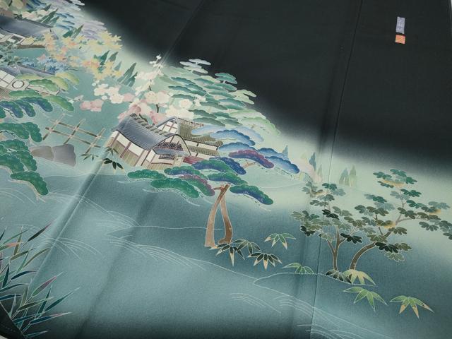 平和屋着物○豪華黒留袖 友禅 作家物 風景草花文 暈し染め