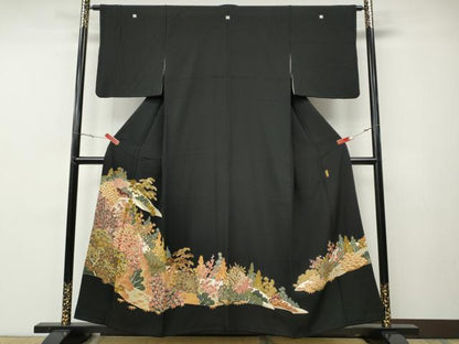 平和屋着物●本加賀友禅作家　押田正義　黒留袖　草花文　正絹　逸品　CABE7082ut